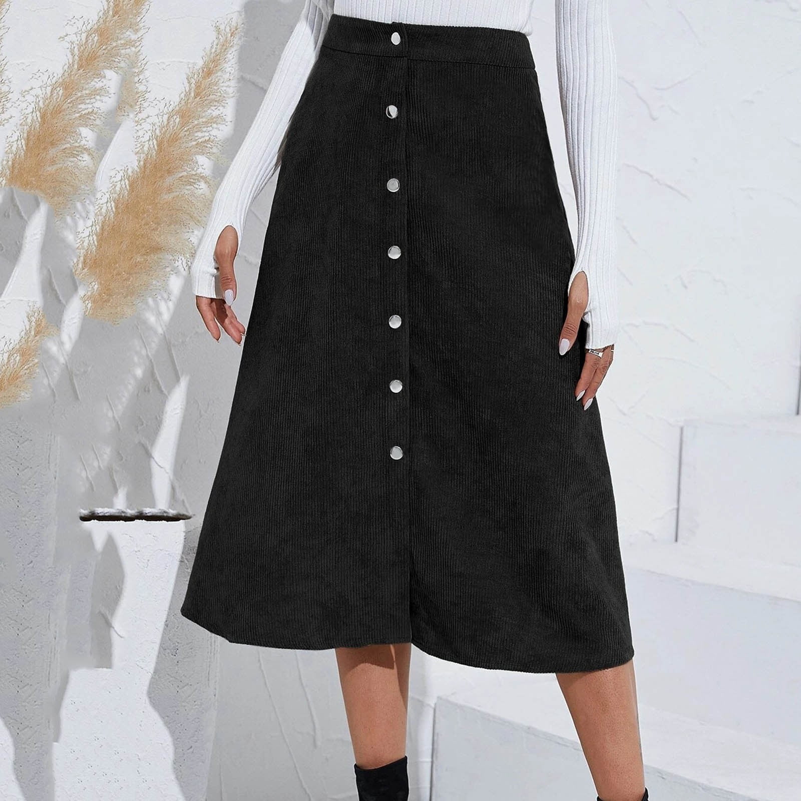 Womens Skirt Skirts with Leggings Women s Long Skirt Solid High Waist Skirt Corduroy Hip Wrap Single Breasted Slim Fit Solid Adult Female Clothes Black Size S Walmart