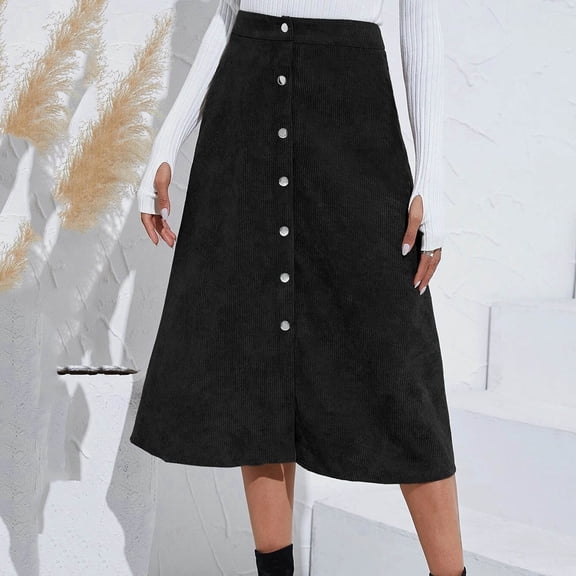 Vedolay Skirts Plus Size Skirts for Women Flowy Pleated Midi Length Skirt,Black XL