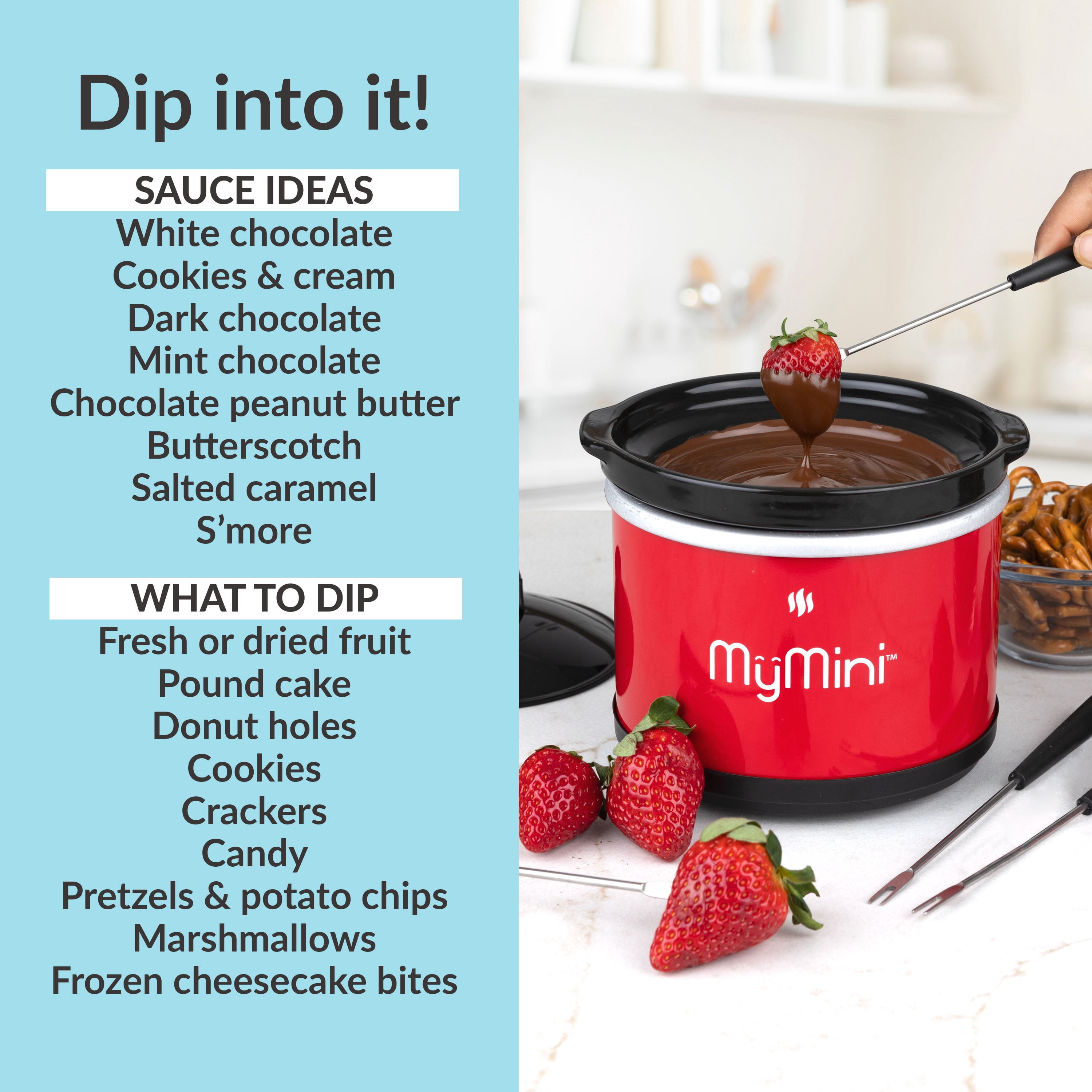 (3 pack) MyMini 20 oz Chocolate Fondue Dipping Pot, 40-Watts, Nonstick Ceramic, Red