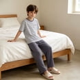 thumbnail image 5 of Cethrio Boys' Pajama Sets Short Sleeve, Casual 2 Piece Knitted Summer Boys' Sleepwear Gray Size 11-12 T, 5 of 5