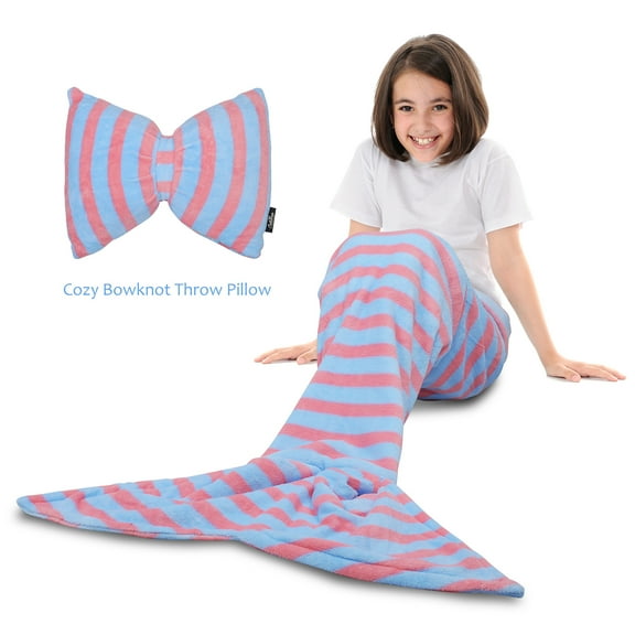 Mermaid Tail Blanket Super Soft Fleece Sleeping Bag Mermaid Blanket Tail with Pillow/Cusion Gift for Kids Girls 3-12
