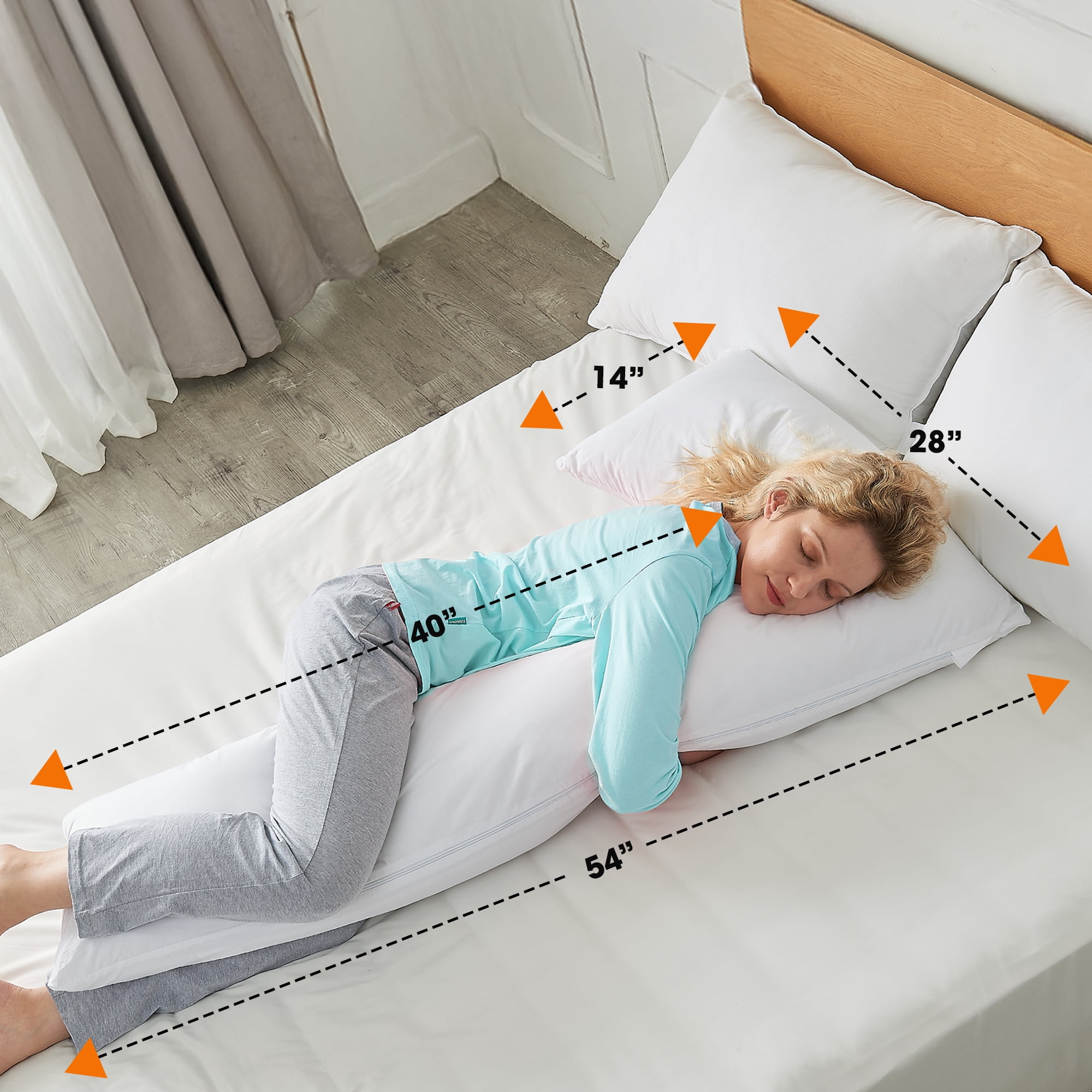 Cheer Collection L Shaped Body Pillow with Removable Zippered Cover for Full Body Support