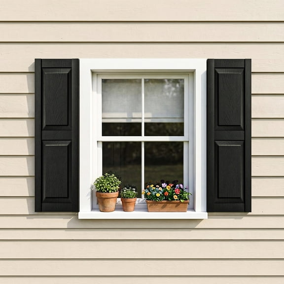 GVN Louver Shutters with Premium Board and Batten, Window Panel Shutters with Squared Design and Easy Mount for Farmhouse, Home Office, Living Room, Bedroom, Black(14"*25")