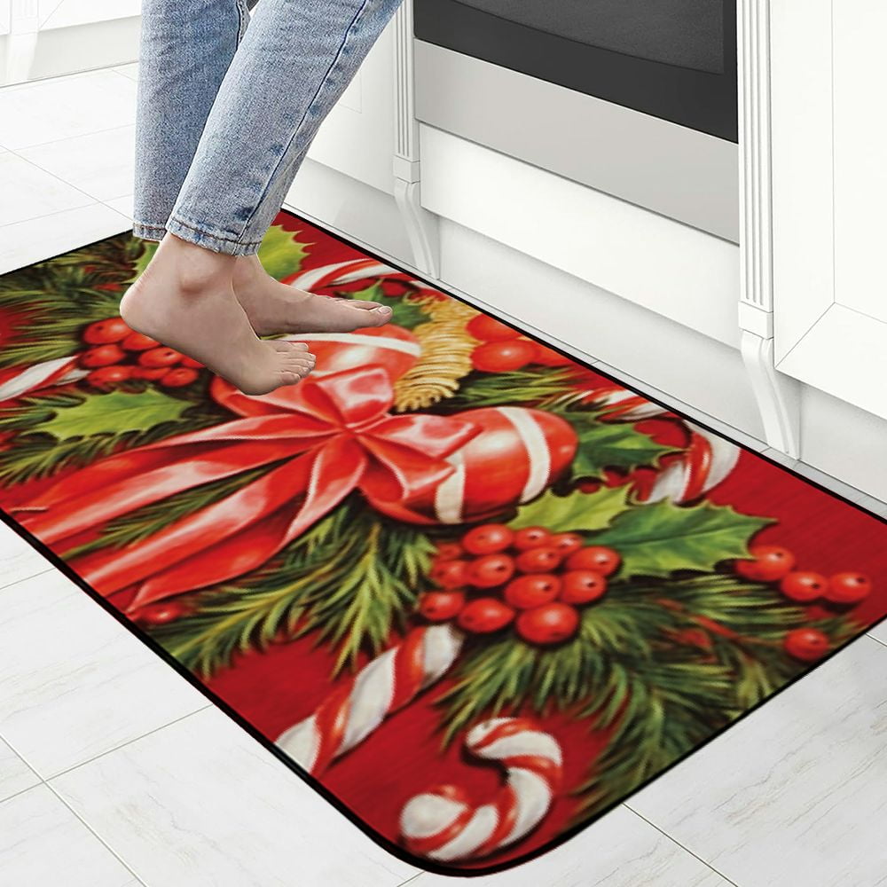 Qinduosi Mats, Christmas Doormat, Front Back Mat Rubber Backing, Non Slip, Indoor &amp; Outdoor, Waterproof, Use for Entry, Patio, Areas, Red Candy Canes 19.68*47.24 in
