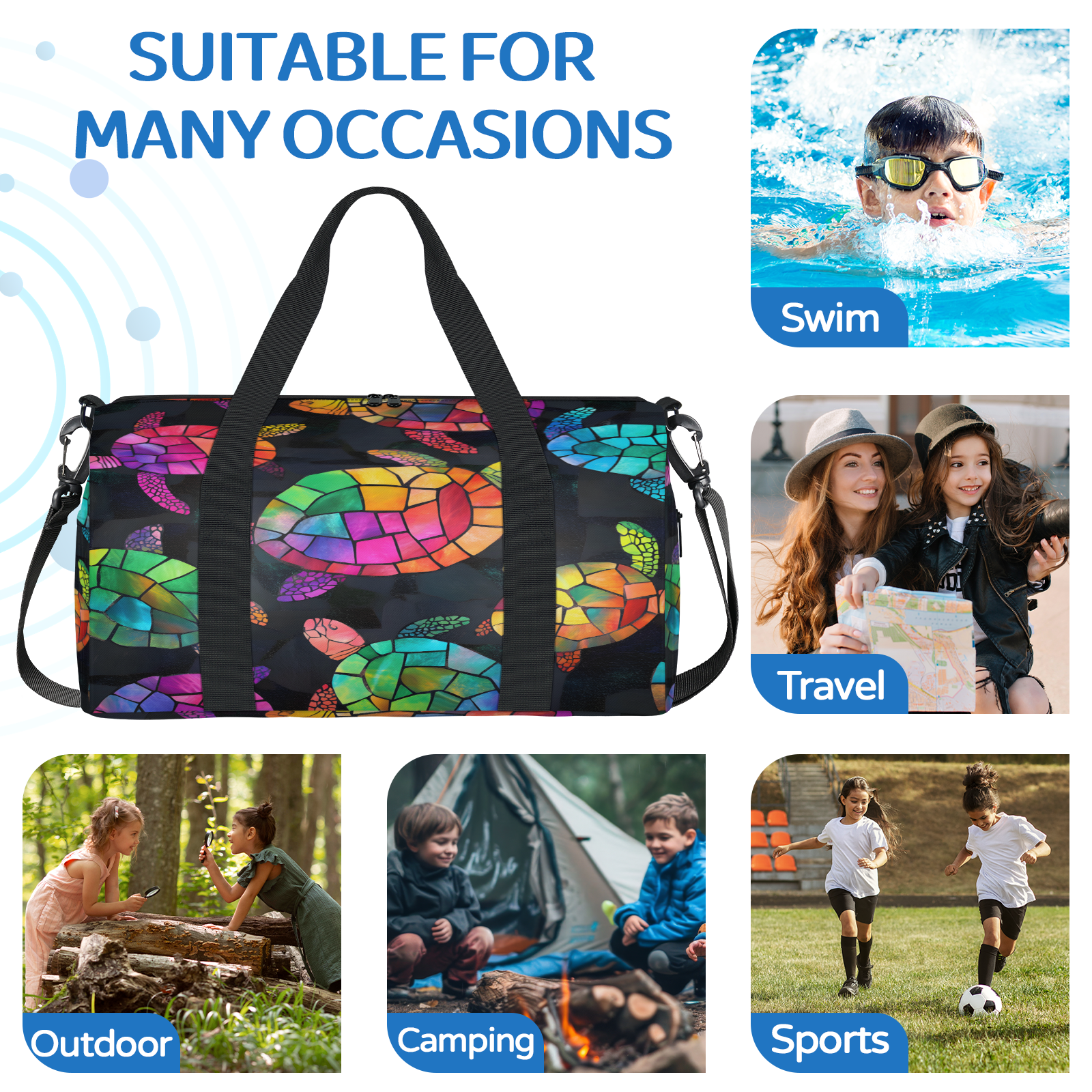 Herdesigns Turtle Travel Duffle Bag Sports Yoga Weekender Overnight Carry on Workout Bags Lightweight Waterproof Gym Tote Bag for Women Sea Turtle