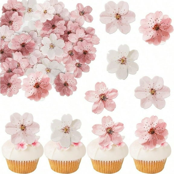 40 PCS Edible Cherry Blossoms Cupcake Toppers Edible Cherry Blossoms Flowers Cake Decorations Wafer Paper Flowers Cupcake Topper for  Shower Birthday Party Decorations plies Colorful