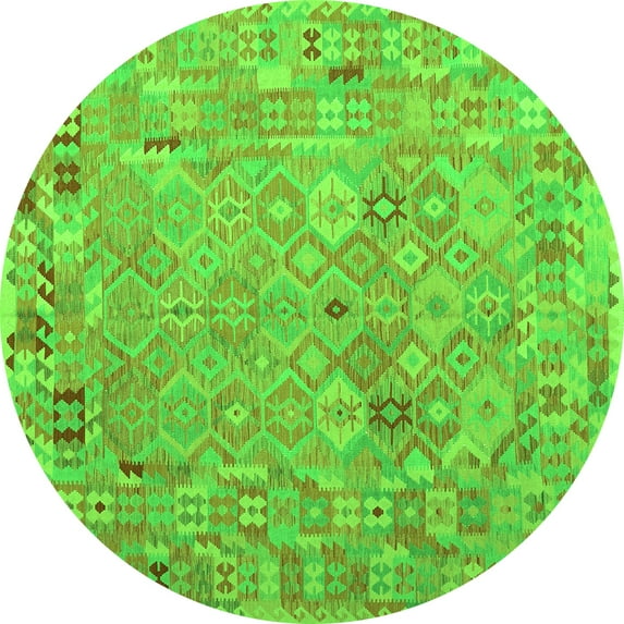 Ahgly Company Indoor Round Abstract Green Contemporary Area Rugs, 3' Round