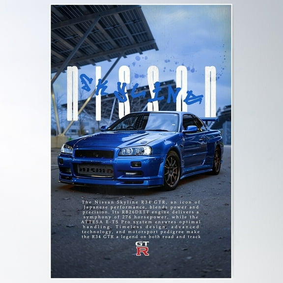 Gtr R34 Graffiti Poster Poster Wall Art, Modern Wall Decor, 8x12 UNFRAMED