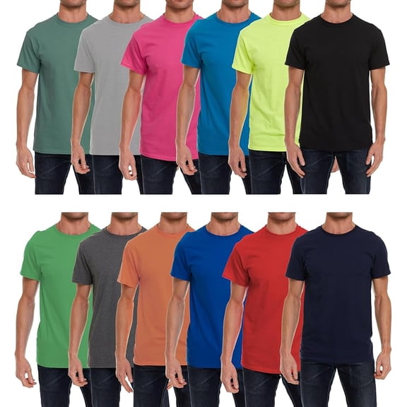 BILLIONHATS 12 Pack Plus Size Men's Cotton T-Shirt Bulk Big & Tall Short Sleeve Lightweight Premium Fitted Classic Tees, Size X-Large Assorted