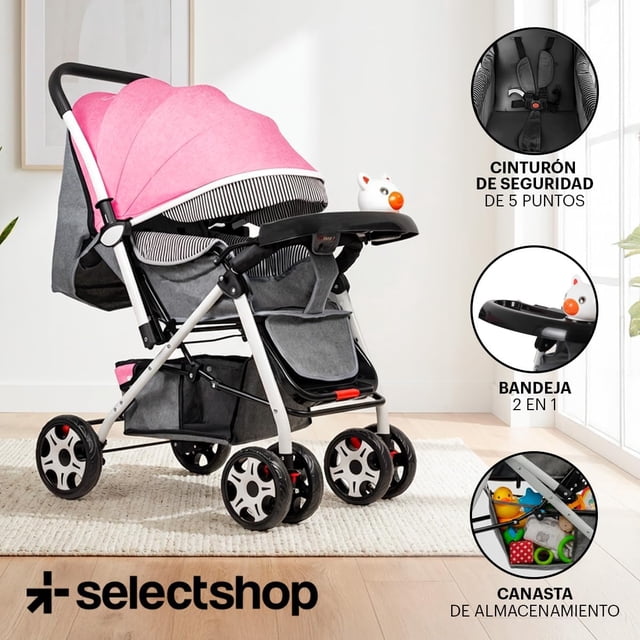 Carriola Infantil De Lujo Con Toldo De Viaje Compacta Y Ligera Carriola Para Bebe Con Jugetes Tela Transpirable Carrito Para Bebe Con Mango Ergonomico Carreola Ultra Ligera Y Comoda (Rosa)