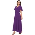 thumbnail image 2 of eloria Women's Georgette Ankle Length V Neck Short Sleeve Waist Tie Long Dress, Color : Violet | Size : XXL, 2 of 5