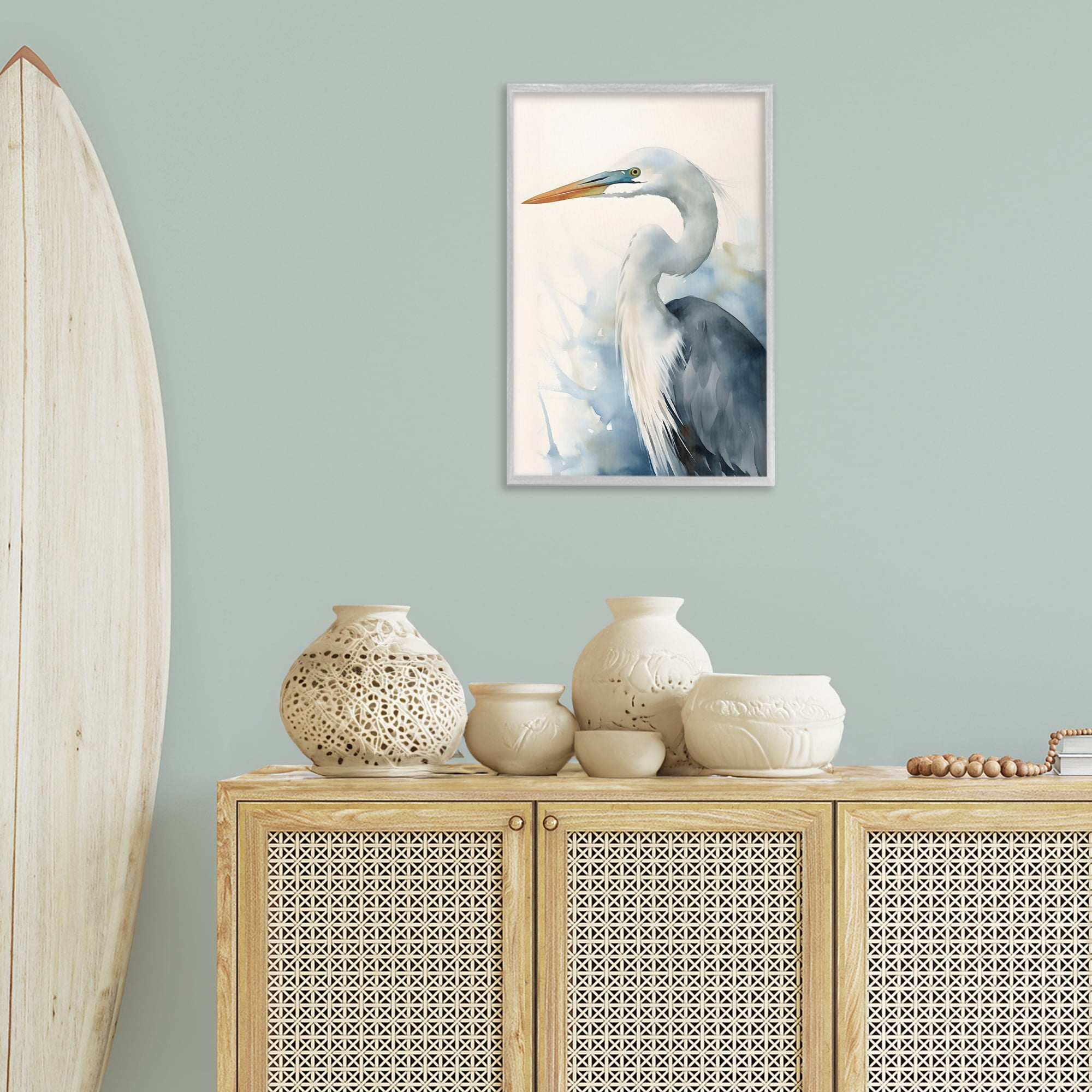 Stupell Industries Quiet Heron View Animals & Insects Painting Gray Framed Art Print Wall Art, 16 x 24