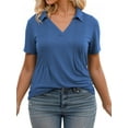 thumbnail image 5 of Plus Size Tops for Women 2Xl Casual Trendy Short Sleeve Tees Summer Dressy Polo V Neck T Shirts Blue, 5 of 6