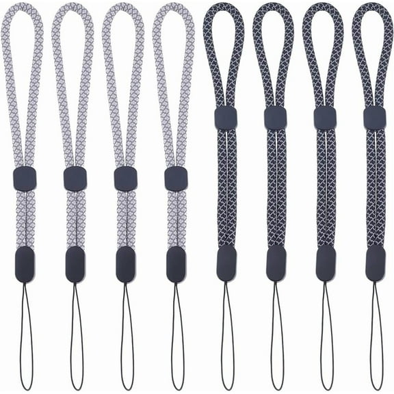 8Pcs 2 Colors Wristlet Straps Hand Wrist Strap Lanyard Adjustable Polyester Keychain String Black Silver Wrist Lanyards for Cell Phone Camera USB Flash Drive Keychain Wallet for DIY