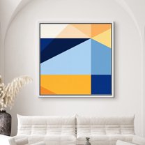PixonSign Framed Canvas Print Wall Art Blue, Yellow, Orange Color Blocks Geometric Shapes Illustrations Minimalism Modern Colorful Multicolor Ultra for Living Room, Bedroom, Office - 24"x24" White