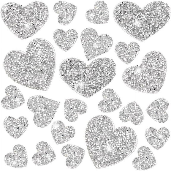 28pcs Heart Rhinestone Patches 5 Sizes Heart Shape Iron on Patches Hot Glue Heart Appliques Love Glitter Patches Heart Applique Patches for Hats Jeans Shoes Clothing Repair Decor diy