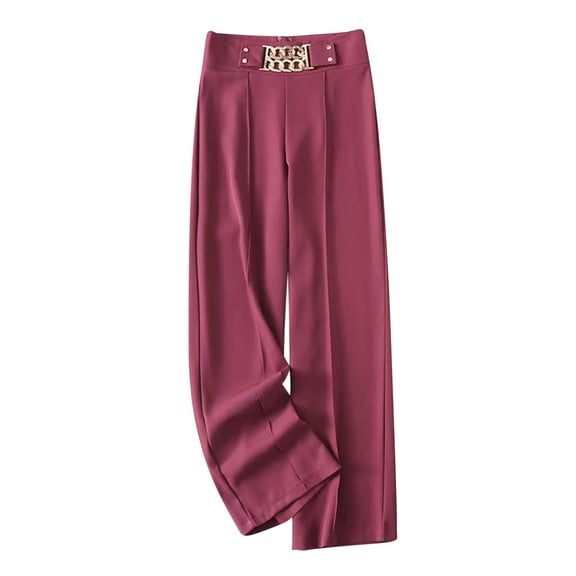 Women's Casual Business Pants High Waist Wide Leg Solid Color Deco Metal Chain Comfy Lightweight Suit Pants