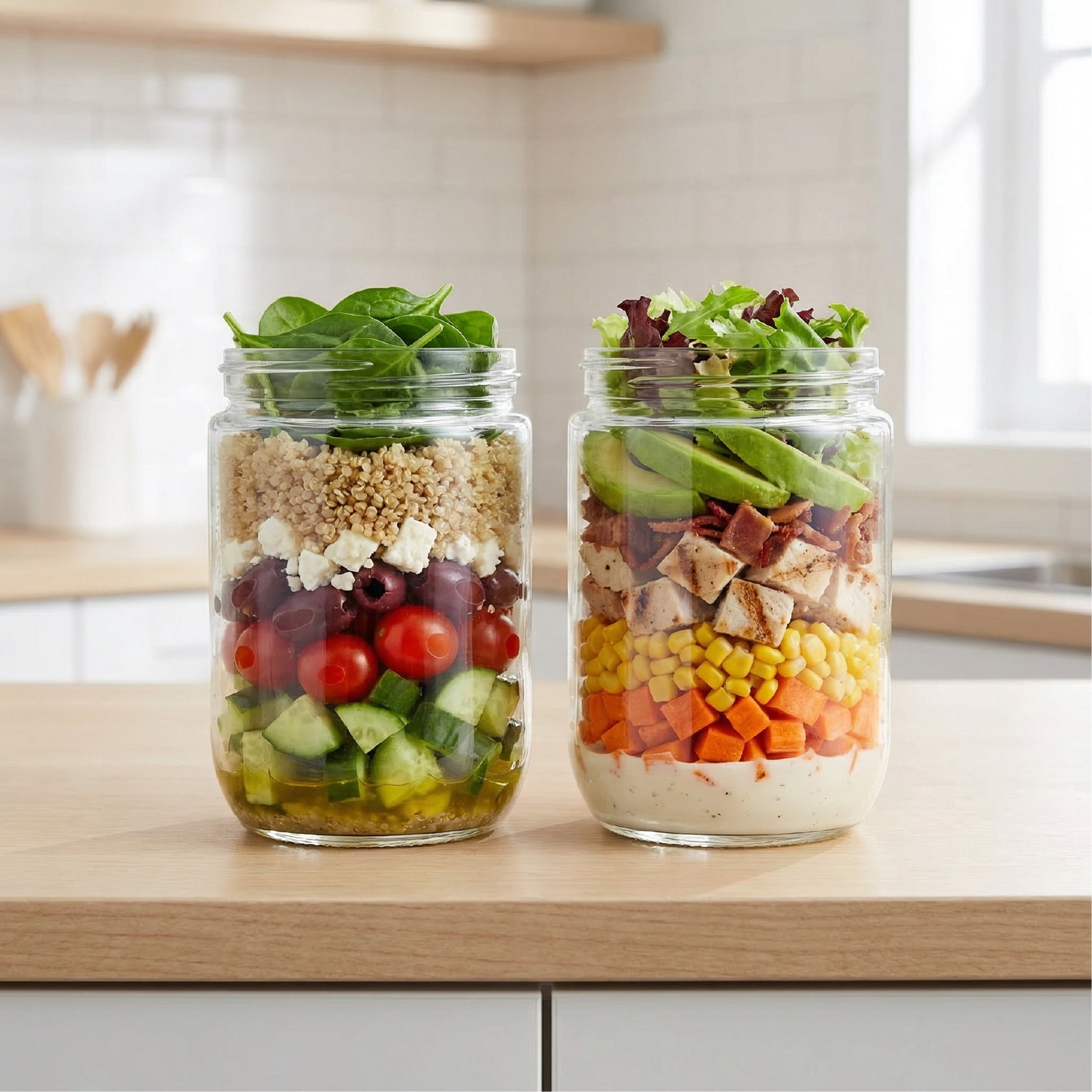 Melii Glass Overnight Oats Food Storage Container Set, 2 Pack, Ivory and Sage