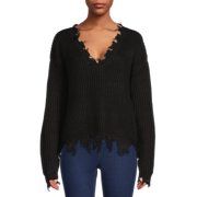 Derek Heart Juniors’ Destructed Edge Pullover Sweater with Long Sleeves