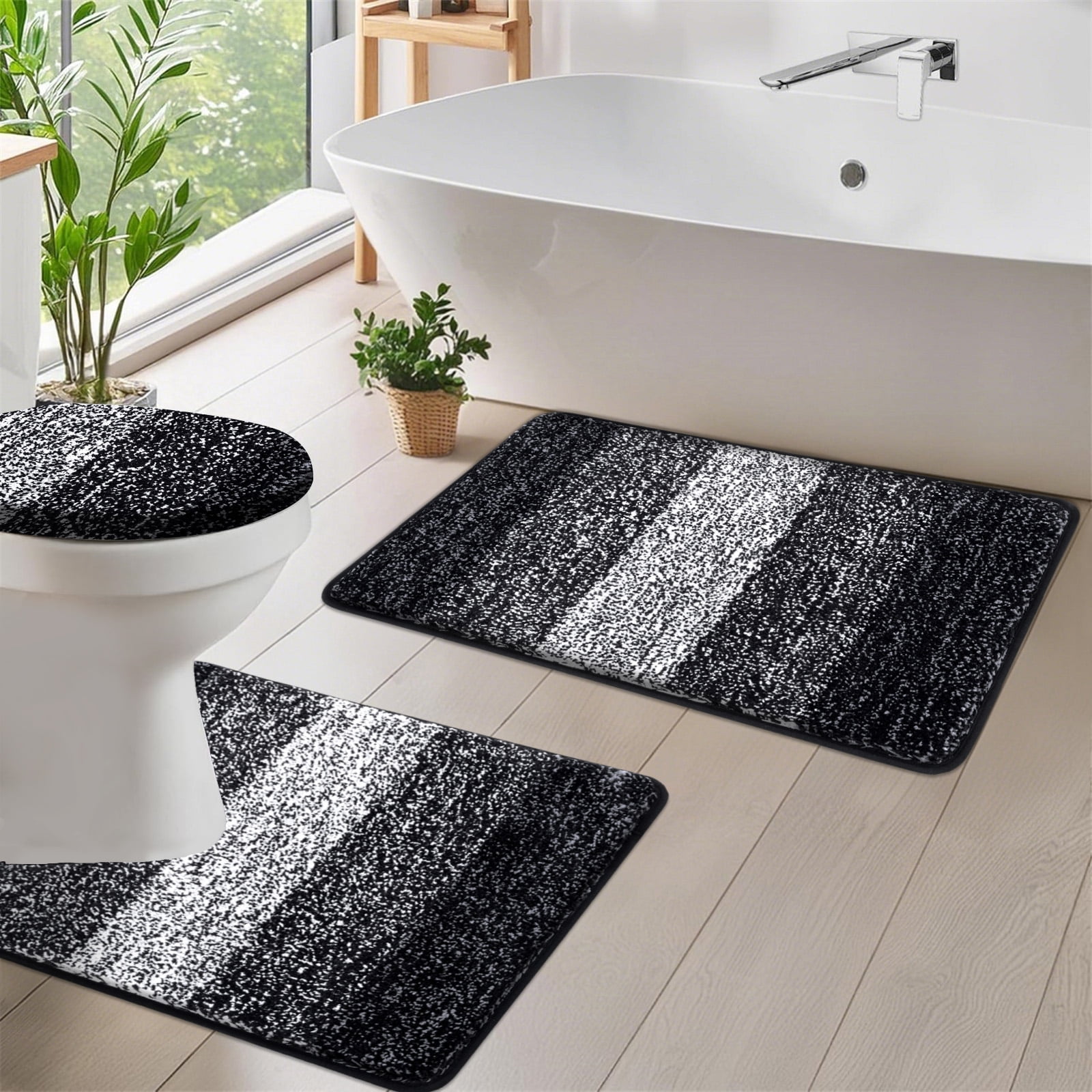 Ileading Traditional Bath Rug Set 3 Piece Microfiber Washable Bathroom Rug Set