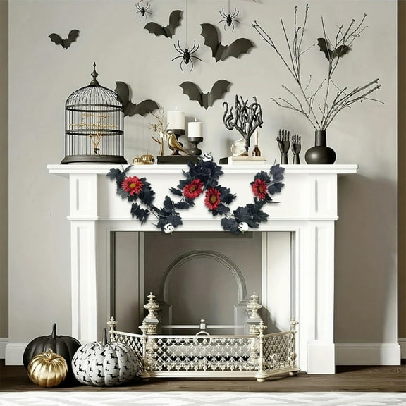 Boovnll 5.8Ft Halloween Garland, Artificial Maple Leaves Pumpkin Garland Hanging Halloween Garland for Mantle Halloween Indoor Outdoor Fireplace Party Decor, Halloween Decorations