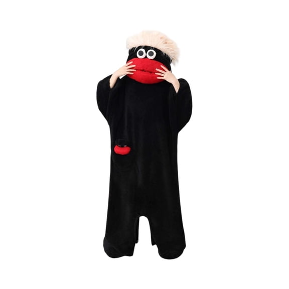 GrmtClth Adult Funny Cartoon Character Plush One-Piece Pajamas, Cozy Couple Matching Loungewear, comfy big mouth Winter Homewear with slippers Black M