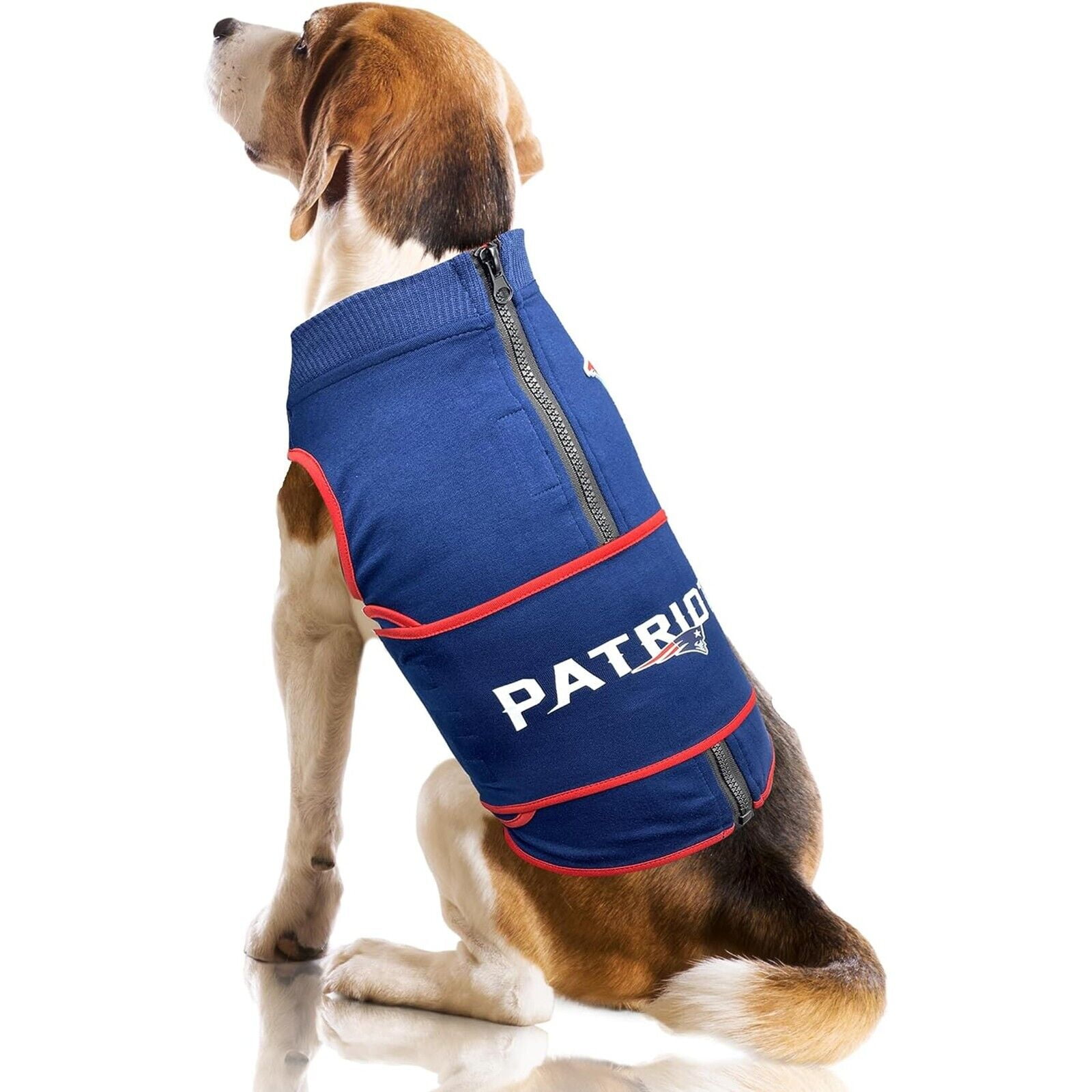 Pets First NFL New England Patriots Dog Anxiety Calming Shirt Soothing Solution Vest, Dogs & Cats Keeps Dogs Calm & Feeling Safe, Relaxing Jacket, Medium