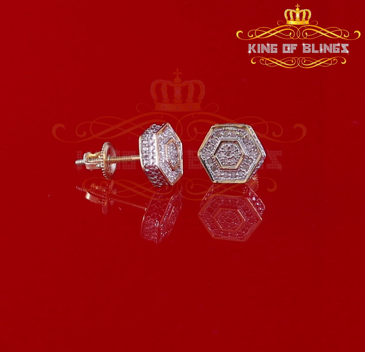 King of Bling's 0.10ct Diamond 925 Sterling Silver Hip Hop Yellow Stud Earring For Men / Women