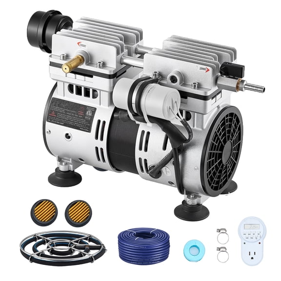KFFKFF Pond Aeration System, 5.2CFM Air Pump for Lakes up to 3 Acres, 3/4 HP Compressor, Includes Diffuser & 100' Weighted Tubing, Ideal for Outdoor Ponds and Deep Water Oxygen Circulation