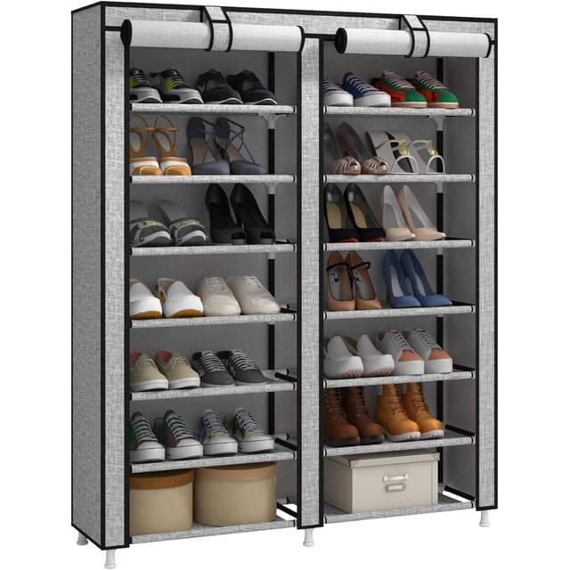 Organisateur de Rangement pour Chaussures à Grande Capacité, Armoire à Chaussures à Double Rangée, Étagère de Garde-Robe avec Housse en Tissu Non Tissé