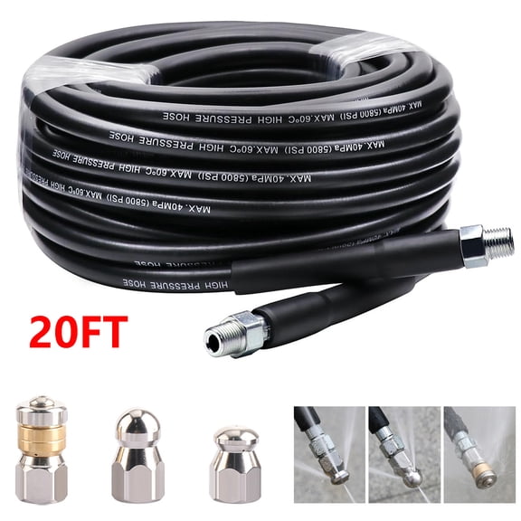 ASKITO 20FT Sewer Jetter Kit for Pressure Washer, 5800 PSI Drain Cleaning Hose 1/4 Inch NPT Corner with 3 Jet Nozzles for Clogged Pipes and Drains