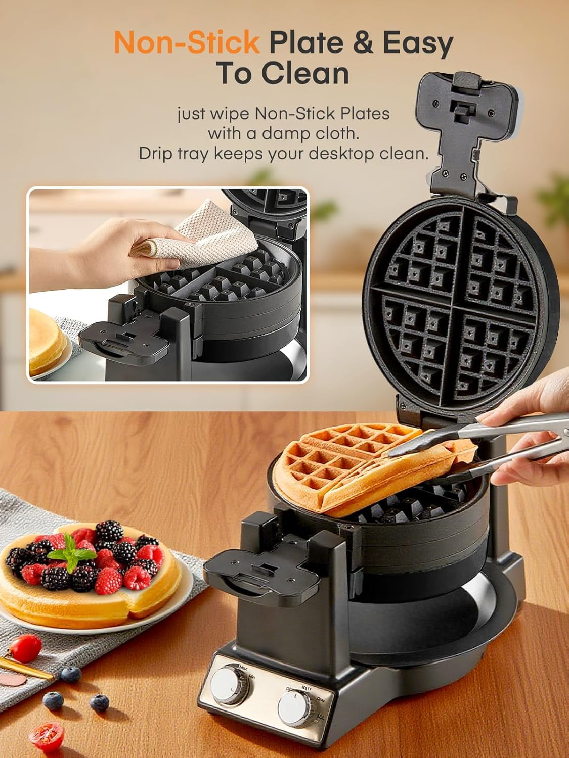 2-in-1 Omelette Maker & Waffle Maker, 1400W Flip Breakfast  with Nonstick Pans for Home Cooking