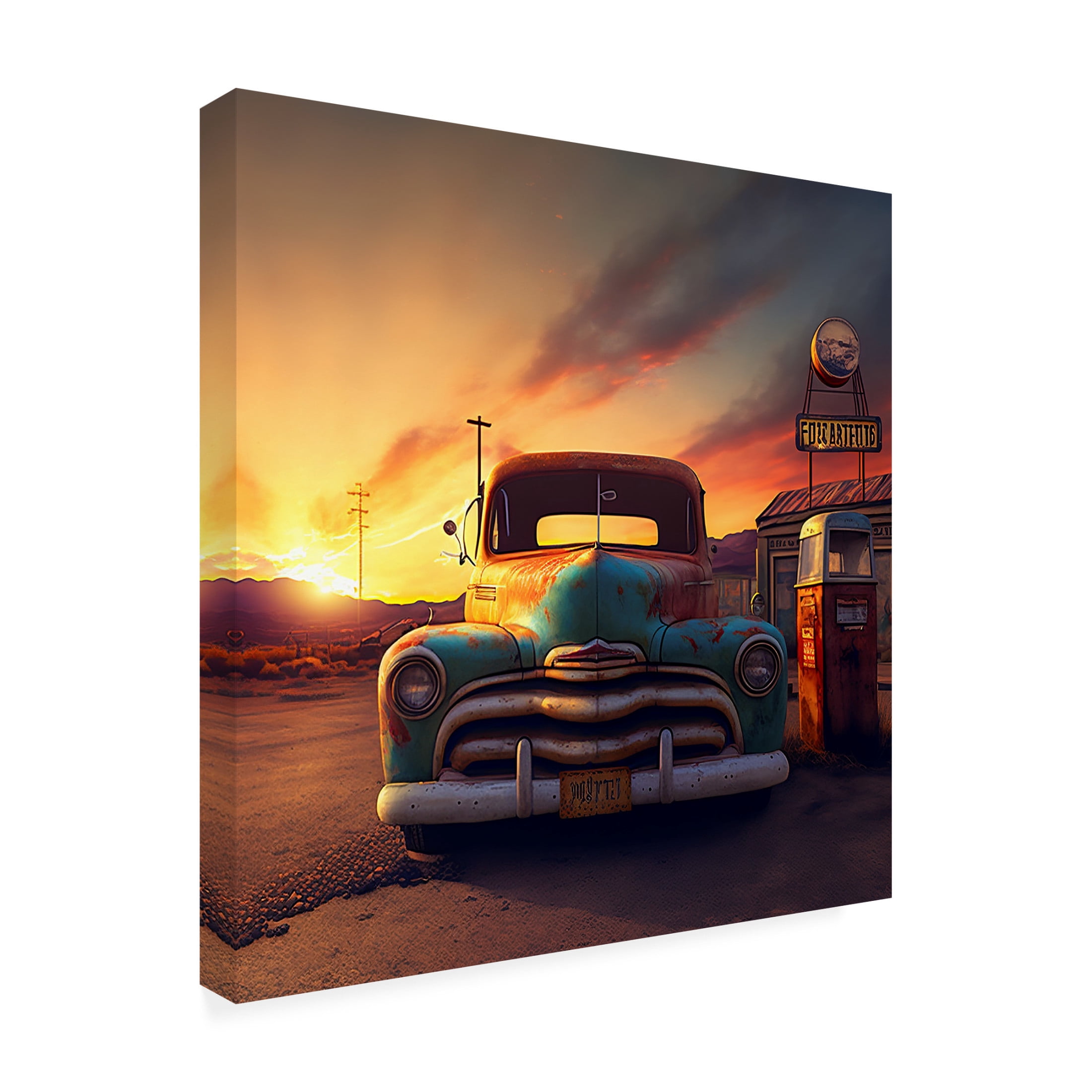 Canvas Wall Art - Ray Heere 'Route 66 3' Wall Art for Living Room, Bedroom, or Office Décor by Trademark Fine Art - 14 x 14 Inches
