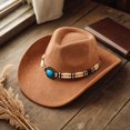 thumbnail image 4 of Qwertyu Western Cowboy Hat for Men Women Classic Roll Up Fedora Hat Cowgirl Cap with Buckle Belt Khaki, 4 of 6