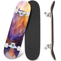Prxcm Skateboard Complete for Beginners Adults 31 x 8" Scottish Highlands Sunset Watercolor Art Purple Gold Panorama Maple Double Kick Concave Skateboards
