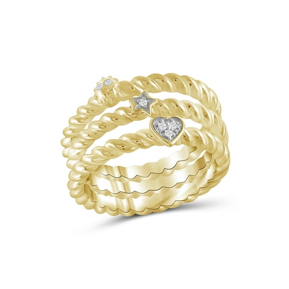 JewelersClub Stackable Diamond Rings for Women – Accent White Diamond Ring Jewelry– 14K Gold Plated Silver Stackable Bands for Women –– Stackable Ring Set by JewelersClub