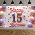 thumbnail image 5 of Decorative Design  Banner Balloon Decoration 15th Birthday Banner Confetti Design Colorful Theme Polyester Material for Birthday Party Milestone Celebration Teen Celebration, 5 of 8
