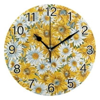 Ryvnso Sunflowers Yellow Wall Clock Non Ticking Silent Kitchen Clock Battery Operated Clocks 10 inch