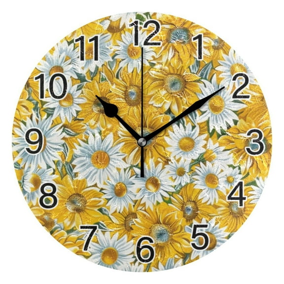 Ryvnso Sunflowers Yellow Wall Clock Non Ticking Silent Kitchen Clock Battery Operated Clocks 10 inch