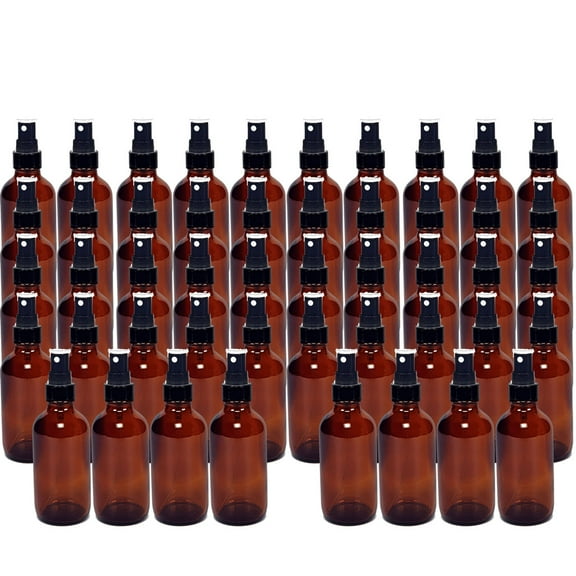 Global Amber 4oz Black Mist Sprayer Bottle (120ml) Pack of 48 - Glass Tincture Bottles with Black Mist Sprayers for Essential Oils & More Liquids - Leakproof Travel Bottles