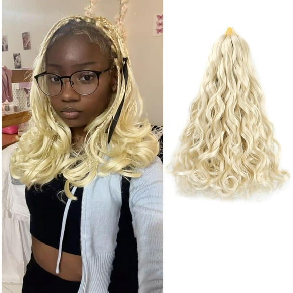 shiyou-Blonde French Curl Braiding Hair 14 Inch Short Platinum French Curl Braiding hair 8 Packs Loose Wave Braiding Hair Synthetic French Crochet Braids Hair Extensions (14 Inch, 613#)