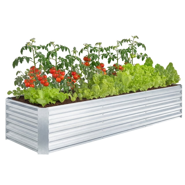 Outsunny 8x2.6x1.5ft Galvanized Raised Garden Bed, Open Bottom, Silver