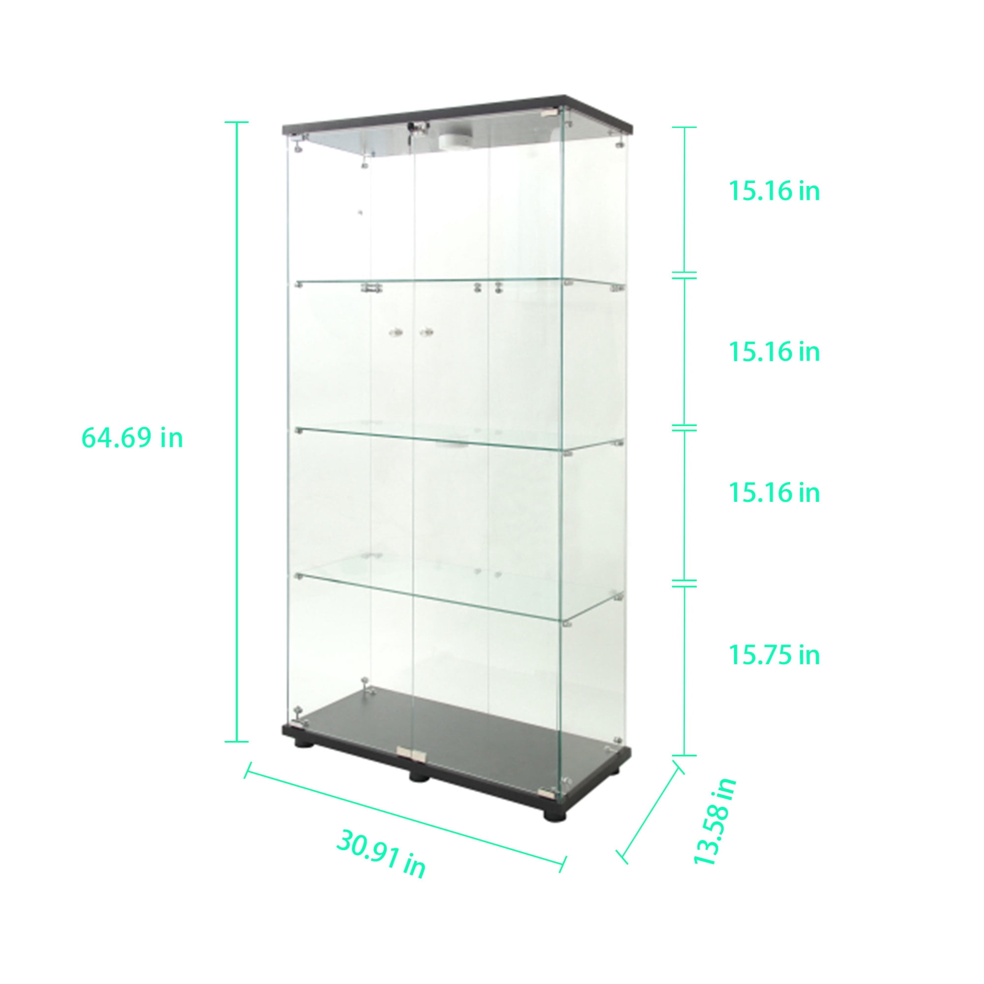 65" Display Cabinet with Glass Doors,4-Tier Curio Cabinet & Bookshelf,Storage Cabinet with LED,Collection Showcase for Living Room Bedroom Office,Black