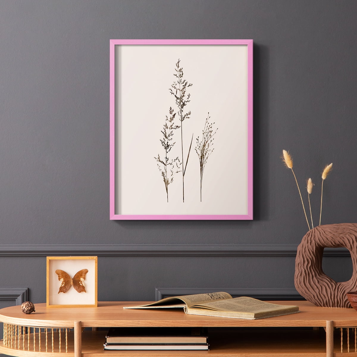 Delicate Stems I Framed Print in Pink Solid Wood Framed Print No Nail Hanging