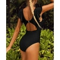 thumbnail image 4 of Attraco Women One Piece Swimsuit Deep V Neck Flounce Ladies Solid Plunging Beachwear Bathing Suit, 4 of 5