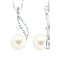 Rosec Jewels Minimal Freshwater Pearl Dangle Pendant with Diamond for Women (10 mm), 14K White Gold