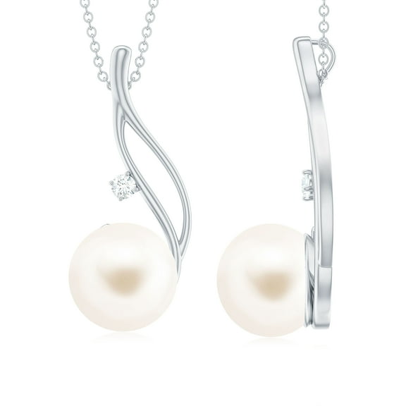 Rosec Jewels Minimal Freshwater Pearl Dangle Pendant with Diamond for Women (10 mm), 925 Sterling Silver