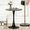 31.5in*31.5in*28.74in Black + Wood+Metal+Waterproof Fabric+4, variant on LANKANG Dark Wood Grain Round Dining Table Mid Century Multi Purpose Accent Table for Kitchen Living Room Compact Household Spaces
