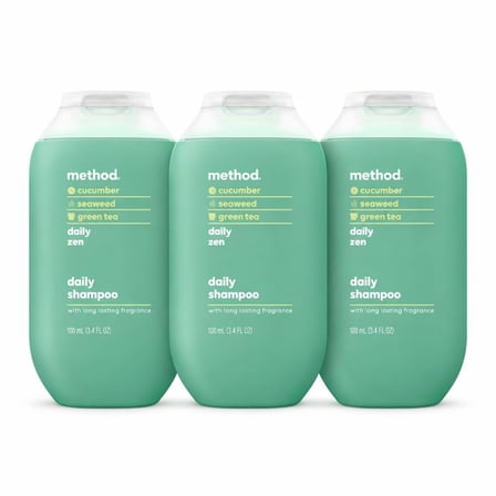 Method Daily Zen Shampoo, 3.4 oz Travel Size Bottles, 3-Pack