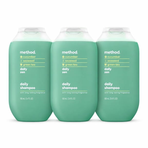 Method Daily Zen Shampoo, 3.4 oz Travel Size Bottles, 3-Pack